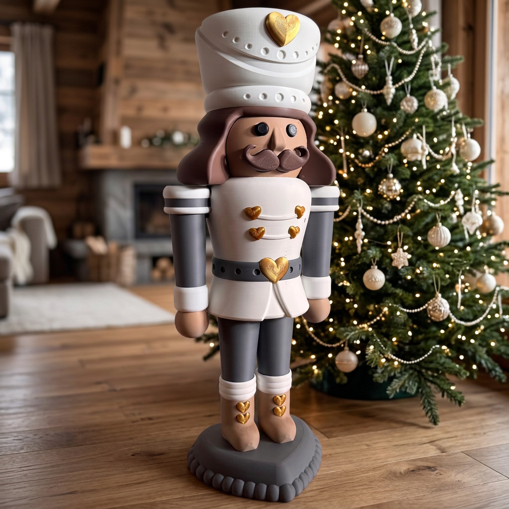 70 cm großer Herzknacker neben einem beleuchteten Weihnachtsbaum im Chalet-Stil