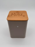 Katzenleckerli-Dose mit Bambusdeckel "Miau"
