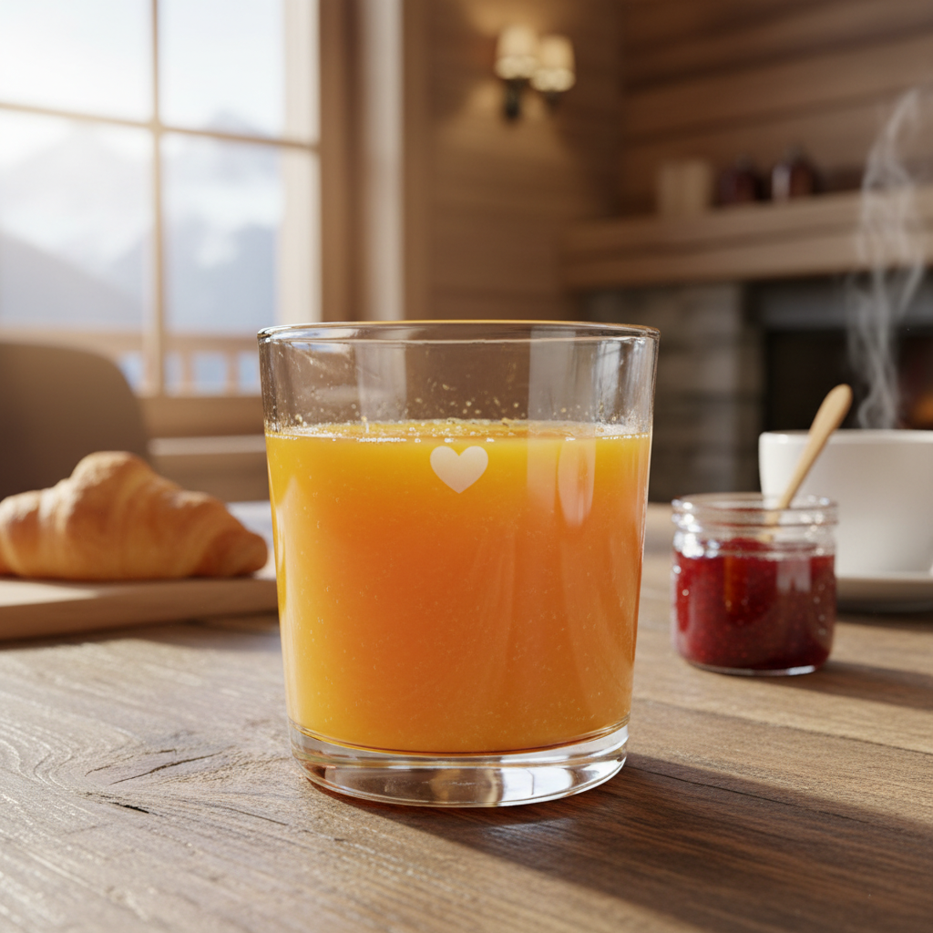 Bistroglas mit Herz beim Chalet-Frühstück