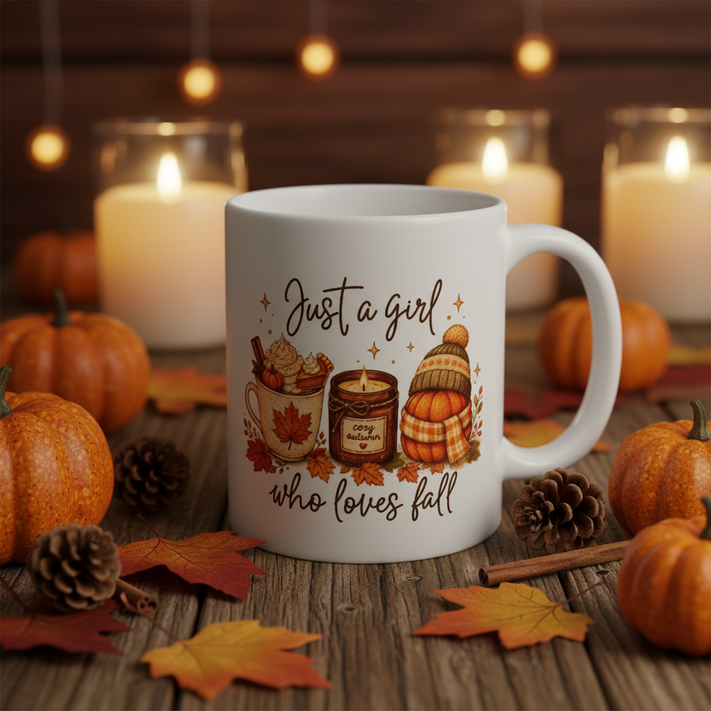 Herbsttasse Just a girl im Herbst-Setting