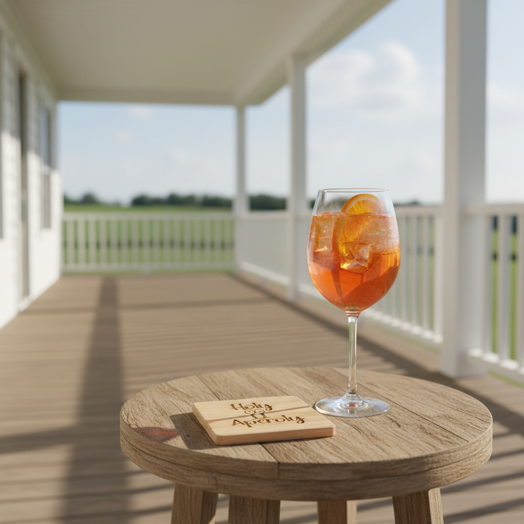 Holz-Untersetzer auf US-Farmhaus-Veranda